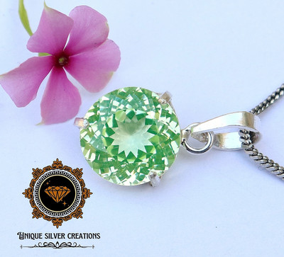 Certified Natural Vibrant Green Peridot Round Gemstone Pendant 925 Solid Silver