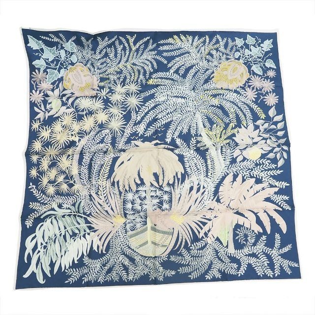 Hermes Double Face Scarf Painter's Garden Navy Black with Box