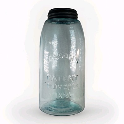 Antique Mason s Patent Nov 30th 1858 Bubbly Old Blue Jar Zinc Lid about 6 Cups
