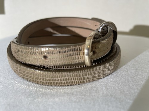 Ann Taylor Skinny Belt Women’s Sz S Gold Reptile Snake Print Leather 27”-32” - Picture 2 of 12