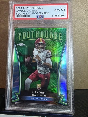 2024 TOPPS CHROME JAYDEN DANIELS #Y3 YOUTHQUAKE GREEN REFRACTOR /99 PSA 10 RC