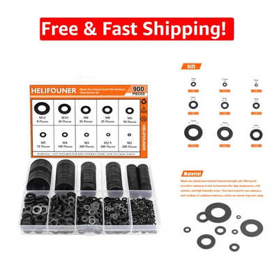 #ad Versatile Black Zinc Washers 900 Assorted Flat Washers M2 to M12 For All Needs $20.97