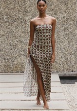 NWT Anthropologie Celandine Ruched mesh Midi Dress Colorful Size XL! Brown!