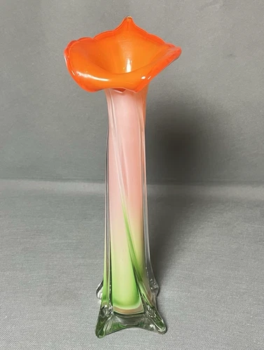 Vintage Vase Murano Style Calla Lily Jack In the Pulpit Art Glass Flower Orange