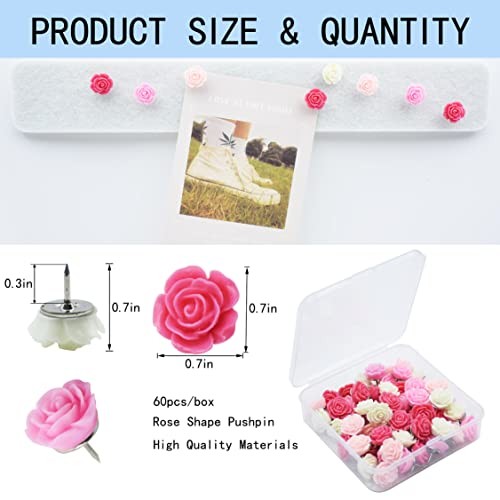 60Pcs Decorative Pushpins, Red Rose Flower Push Pin with Gradient Color, Cork - Picture 3 of 7