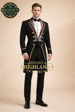 Regency Highland Black  Gold Tailcoat Ensemble   Formal Military-Inspired Dress
