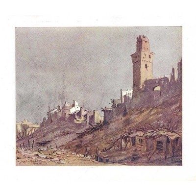 WW1 Enemy Dug Outs on San Salvatore di Susegana, Italy - Vintage Print 1920