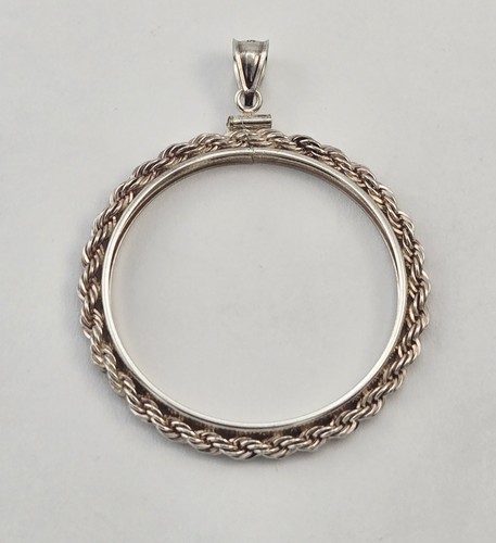 Vintage Sterling Silver Rope Coin Bezel Pendant Frame 6.2g 925