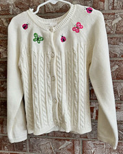 Gymboree Girls White Cable Knit Cardigan Button Front Butterfly S 5/6