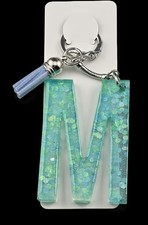 Handmade large 3 inch resin letter M keychain purse/ backpack charm Aqua glitter