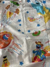 VTG Sesame Street Double Flat Fitted Sheet Pillowcase Big Bird Cookie Monster
