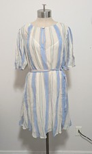 LOFT  Striped Pintucked Sleeve Mini Dress MEDIUM Feminine Preppy Beachy Gauze
