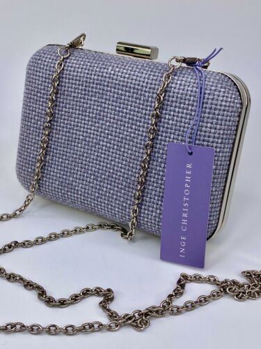 INGE CHRISTOPHER Lavender Gray Woven Minaudiere Clutch & Crossbody Evening Bag - Afbeelding 1 van 12