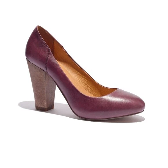 Madewell The Frankie Pump in Purple Leather Block Heels Size