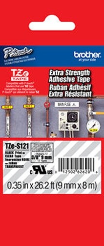 Cinta extra resistente Brother TZeS121 3/8" negra sobre transparente para PT1900, PT-1900 - Imagen 1 de 1