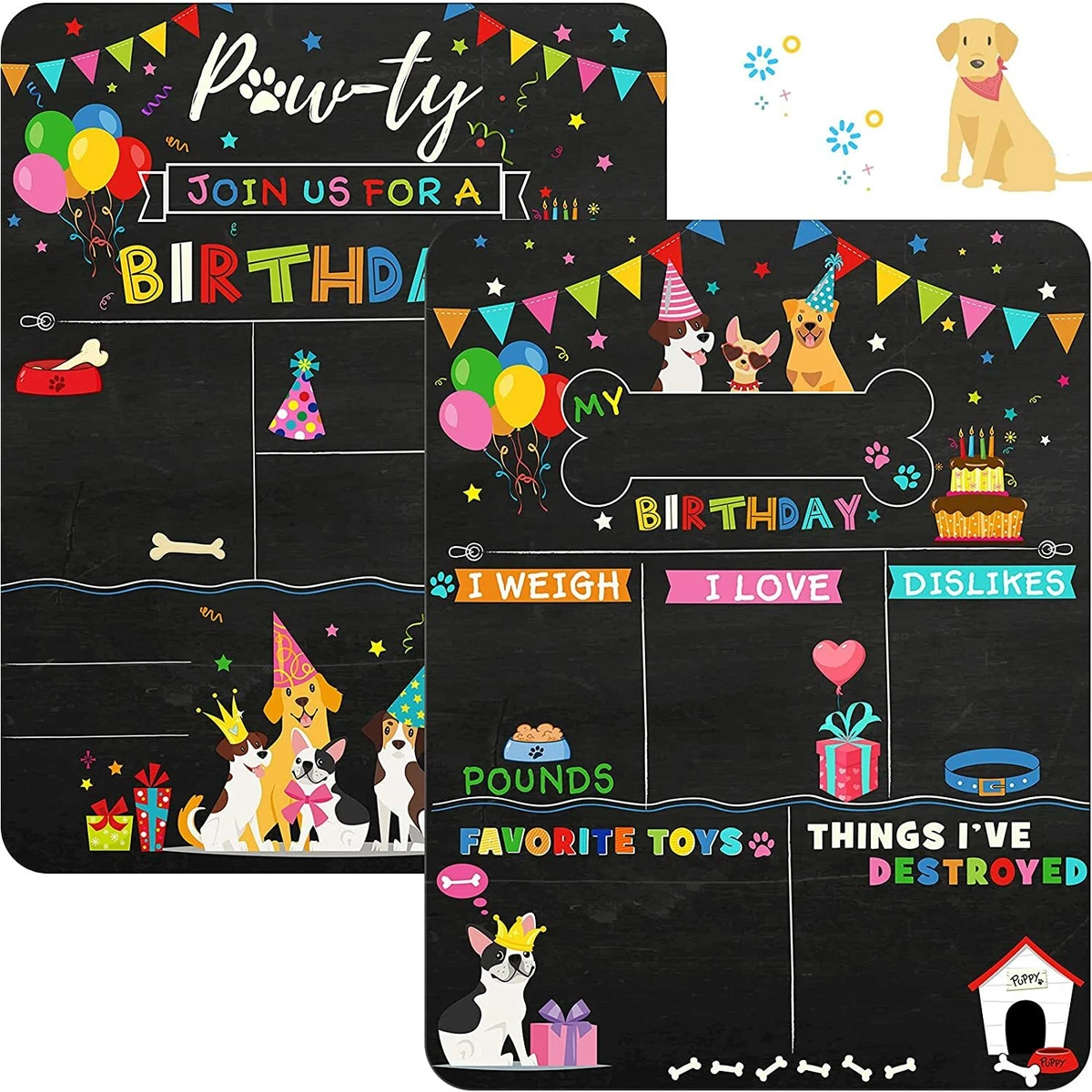 Pet Birthday Milestone Board Dog Birthday Chalkboard Sign Colorful Puppy  Monthly | eBay
