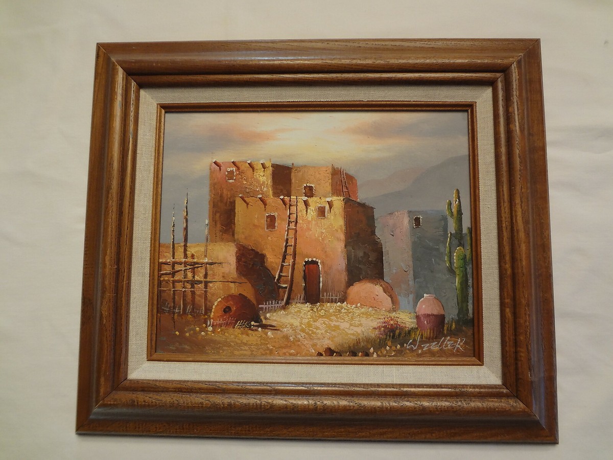 Western Oil Painting by W. Zeller-Adobe Houses-American West | eBay
