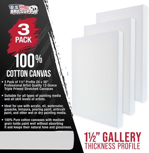 X-Large Stretched Canvas for Painting 24X36 Inch Gallery Depth 1-1/2" Thick, 3-P - Picture 2 of 8