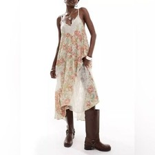 NEW Free People First Date Dress Floral Lace Trim and Panels Cream Size L