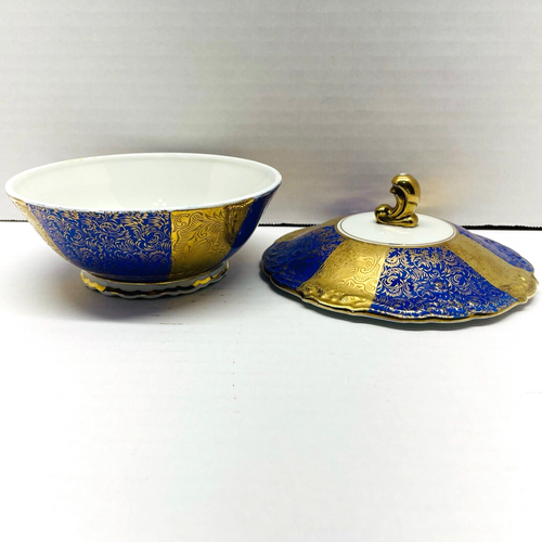Schwarzenhammer Bavaria Rare 49 Schumann Cobalt Blue & Gold Compote Covered Dish - Picture 13 of 15