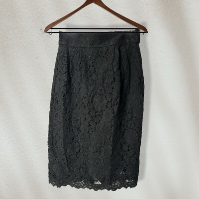 J Crew Black Lace Pencil Skirt, Knee Length, High Waisted,