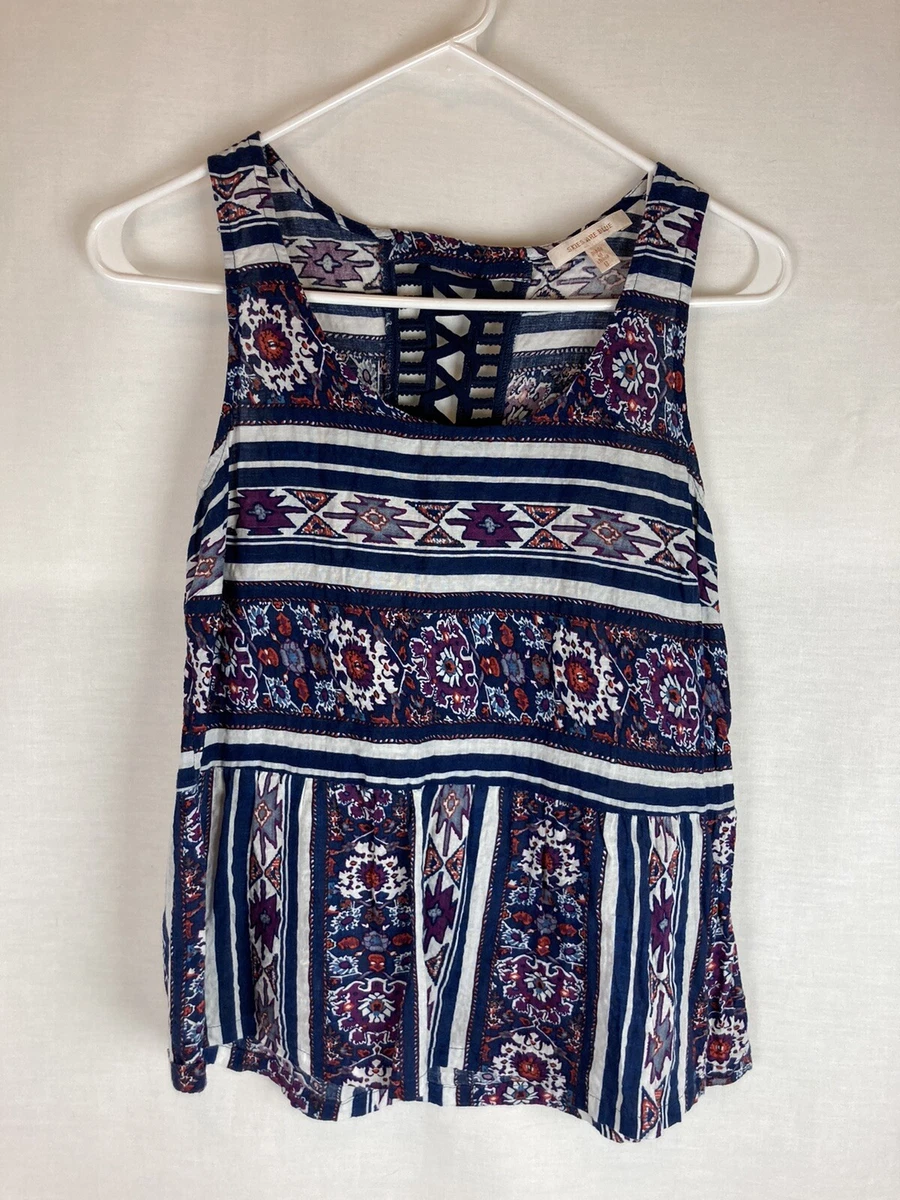 Skies are Blue Sz S Stitch Fix Sleeveless Top Tie Back Peplum Style Boho Aztec
