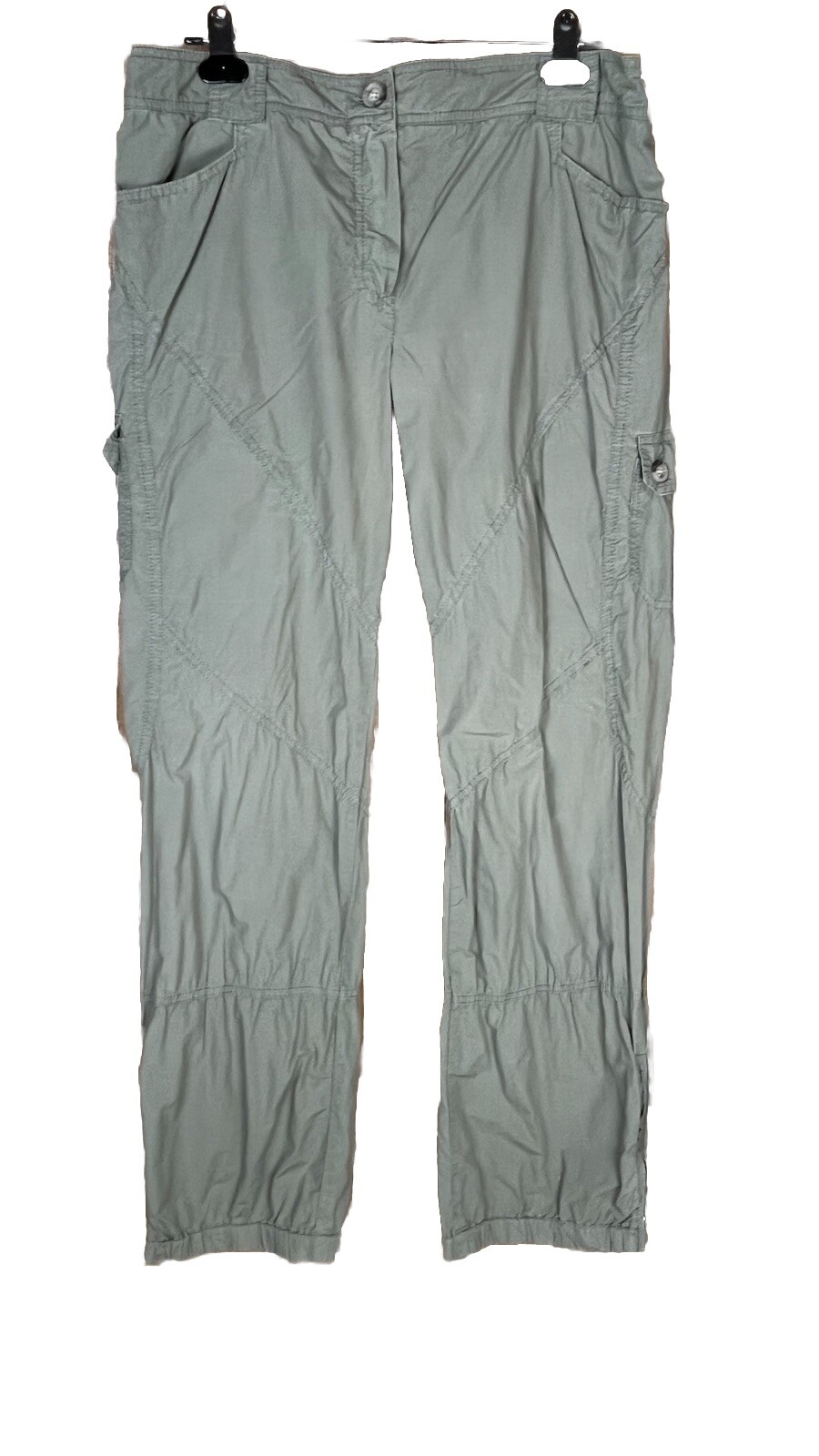 Lineaemme (Sz 10) Jogger Leg Pants Green Tiered Cargo Hiking Pockets Flaw