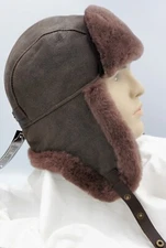 TOBACCO Sheepskin Shearling Leather Russian Ushanka Trapper Hunting Hat M-XXXL