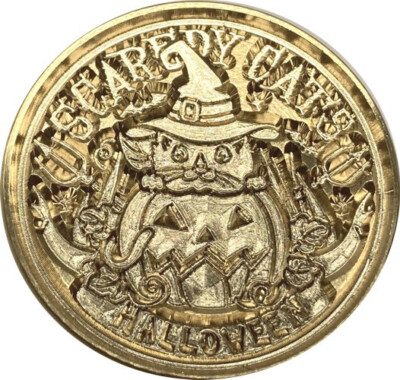 SCAREDY CATS, Cat in Witch's Hat Peeking out of Pumpkin - Wax Seal Stamp Head