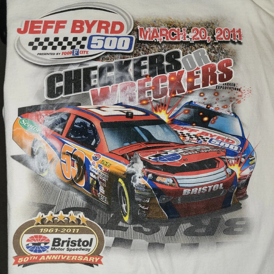 Camiseta Bristol Speedway Jeff Byrd 500 2011 manga corta Nascar talla XL blanca Foto 4 de 4