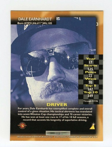 Dale Earnhardt Sr 1996 Pinnacle Artist Proof Parallel Insert Card #3 AP Scarce - 第 2/2 張圖片