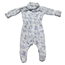 VTG Disney Winnie the Pooh Blue White Terry Footie Sleeper Pajamas 0-6 Months