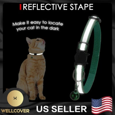 CAT Collar Reflective with Safety Release Breakaway Buckle Kitten Puppy Pet Bell - Image 1 of 4