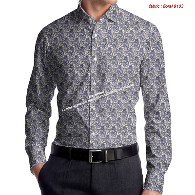 Casual Floral Dress Shirts Custom Made Long Sleeve Blue White Patterned  Shirt | eBay