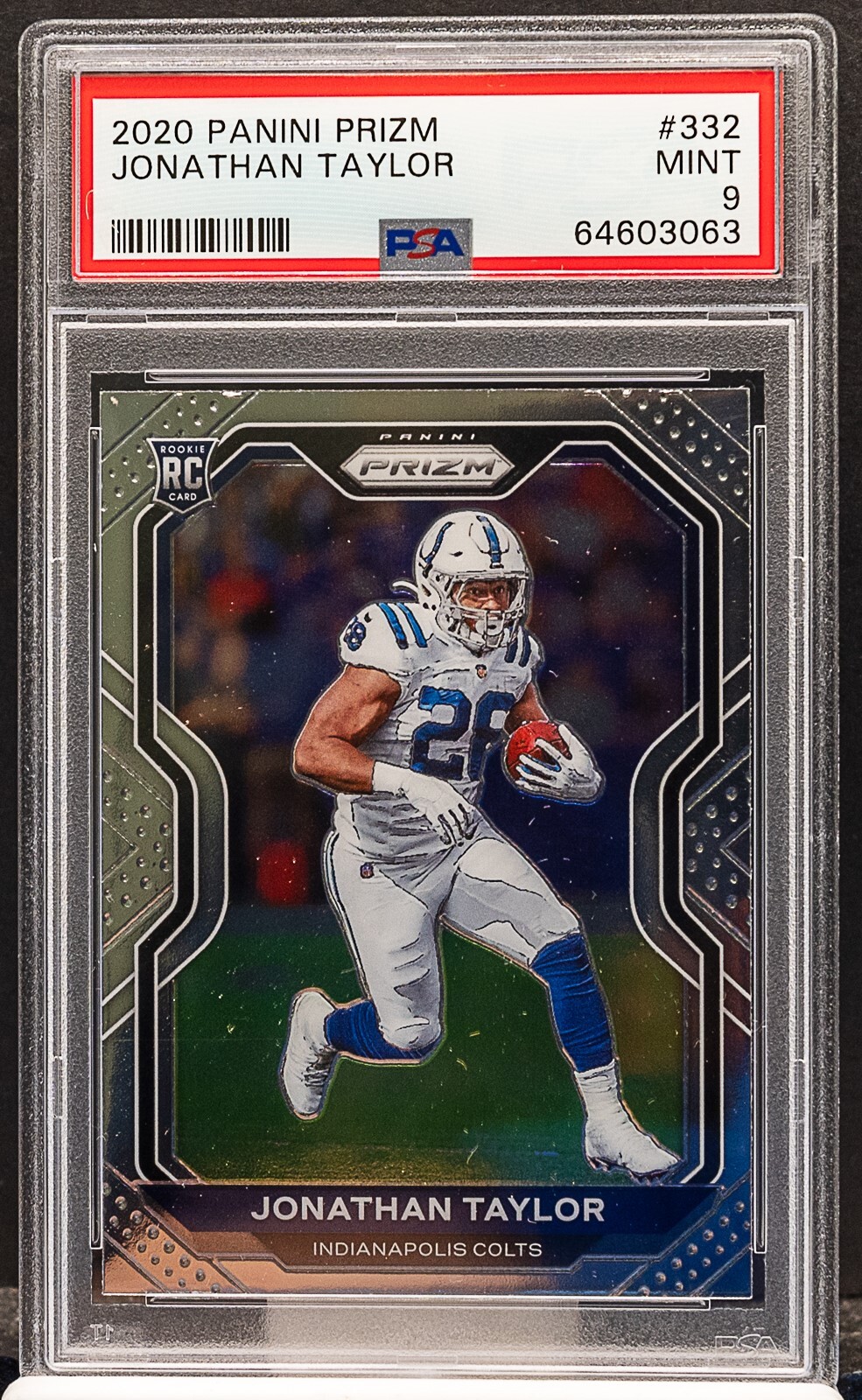 64603063 JONATHAN TAYLOR 2020 Panini Prizm 332 RC Rookie PSA 9 MINT