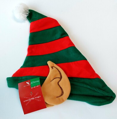 ELF HAT Adult JC Penney RED GREEN STRIPED Felt Big Ears 2000 14  New Tag