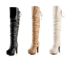 New Women Back Lace Up Winter High Heel Platform Over The Knee High Thigh Boots