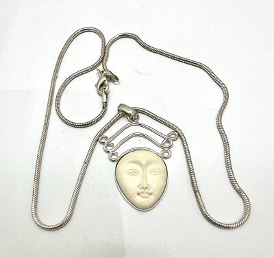925 Silber Bali-Stil Handwerker Gesicht Anhänger Halskette, 51 cm, SV19