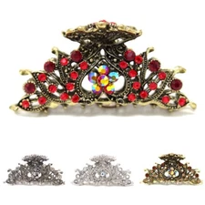 New White/Red Crystal Silver Tone Metal  flowers hair claws clips pins #1659