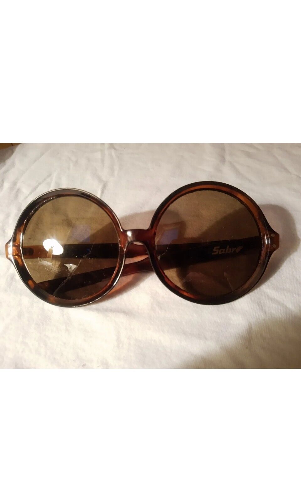 Vtg Huge Round Sabre Lens Brown Frame Sunglasses Women's Tortoise Shell 70's Exc