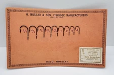 Antique O. Mustad & Son Fish Hook Salesman Sample Card OSLO Norway Key Brand 