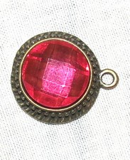 Findings USA-made Bronze Vintage 3/4" Pendant Tray w Cabochon Cherry Red