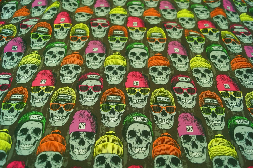 Softshell Print Fabric Modestoffe Outdoorstoffe 50x145 Cmskulls Neon Gray