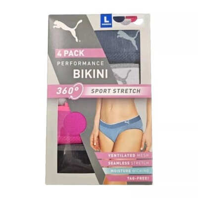 Puma 4 Pack Performance Bikini 360° Sport Stretch Seamless Panties Womens LARGE