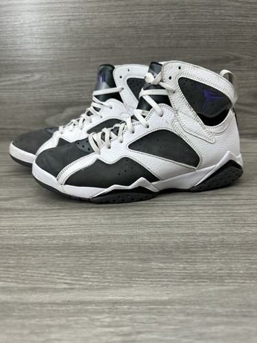 Size 9- Jordan 7 Retro Flint very nice condition pre owned white purple grey J’s