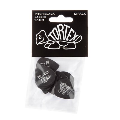 Dunlop 482P10 Tortex Pitch Black Jazz III 3 1,00 mm 12 x Gitarren-Plektren Spieler-Pack