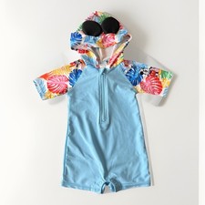 Disney Baby UV Sun Suit Boys 18-24M Blue Mickey Mouse Hooded Floral Swim