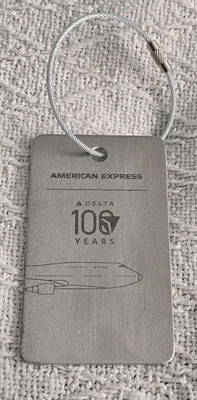 Delta Airlines 100 Years CES American Express Luggage Tag 747 Aircraft Metal