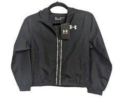 Under Armour Girl's UA Full-Zip Windbreaker Storm Hooded Jacket Black Sz S 0535