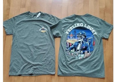 Mens RF Brand Feeling Lucky Las Vegas Skeleton Tee T-Shirt Green Size Sm Med NWT